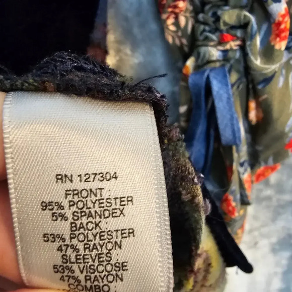 John Mark Top Womens M Blue Embroidered Tunic Floral Mixed Media Boho Hippie - Picture 5 of 10